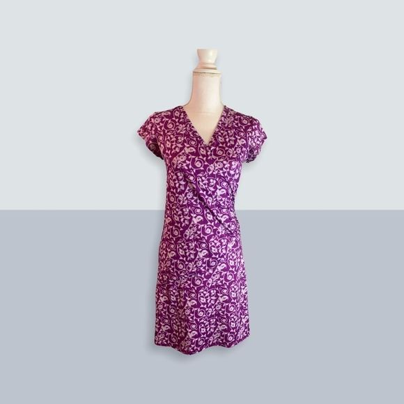 Athleta Dresses & Skirts - EUC Athleta Faux Wrap Dress, Pink/Purple & White Scroll Pattern, XS Petite